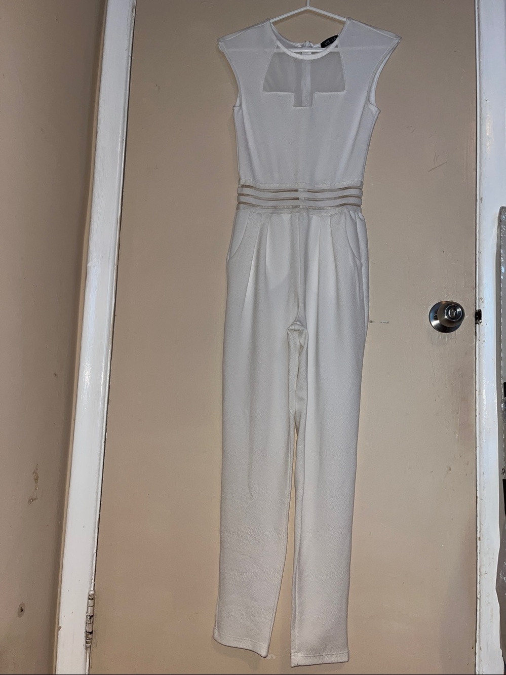 UK2LA White Sleeveless Jumpsuit with See-through Waist/Chest part
